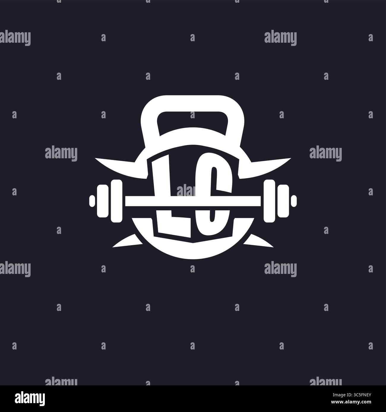 Logo LC iniziale per il fitness con un design vettoriale semplice ma creativo con icona a forma di campana e piatto Illustrazione Vettoriale