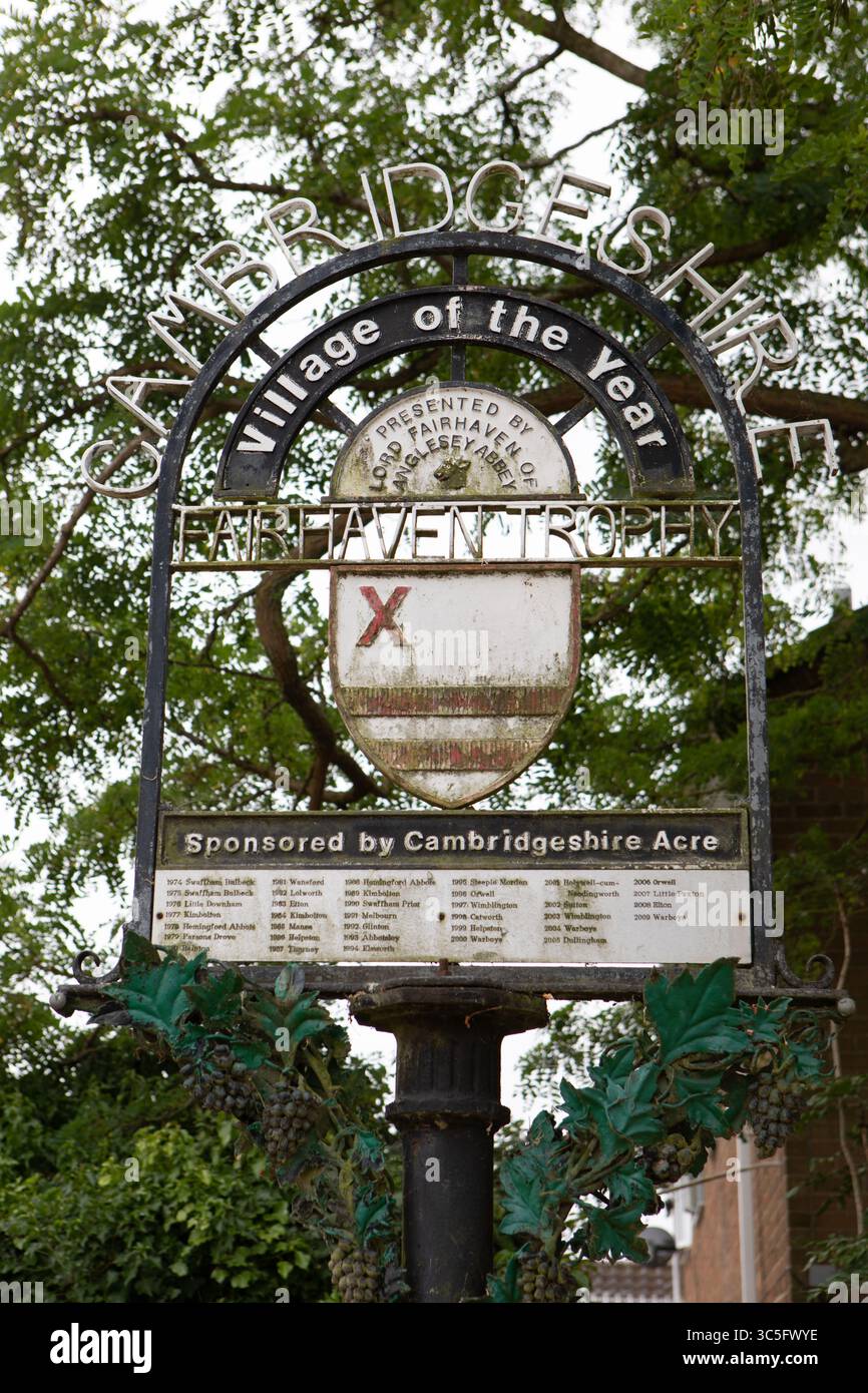 Warboys Village of the Year Sign, Cambridgeshire Foto Stock