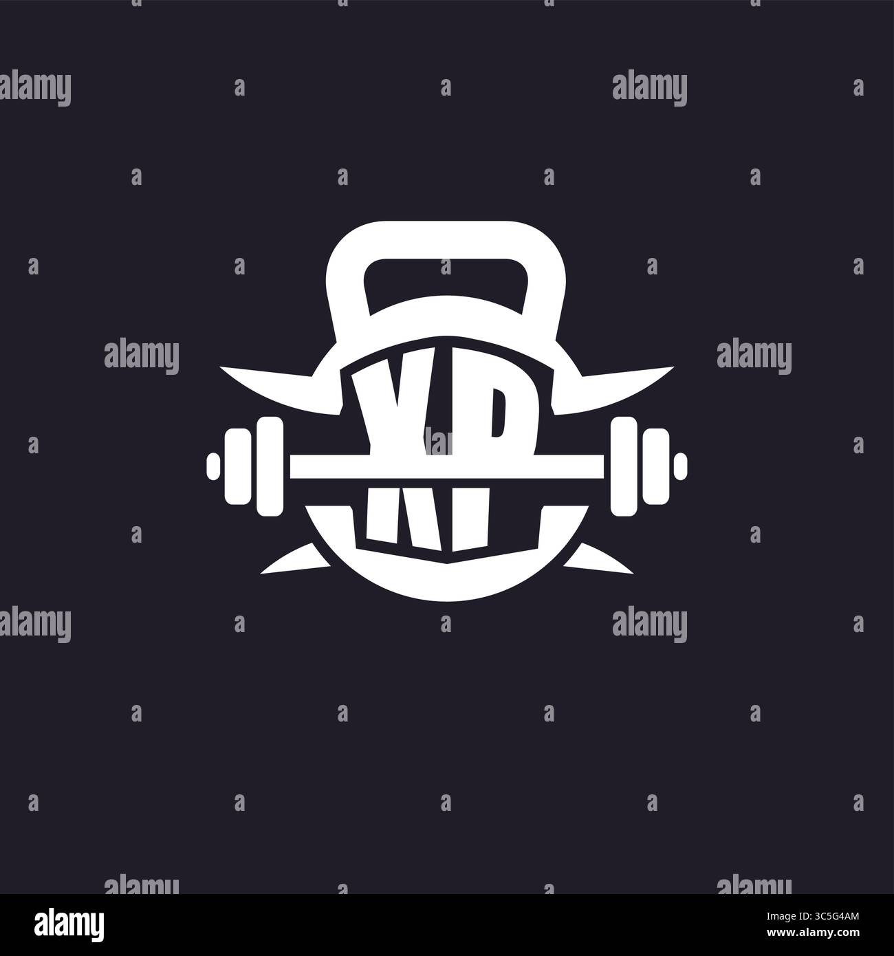 Logo XP iniziale per il fitness con un design vettoriale semplice ma creativo con icona a forma di campana e piatto Illustrazione Vettoriale