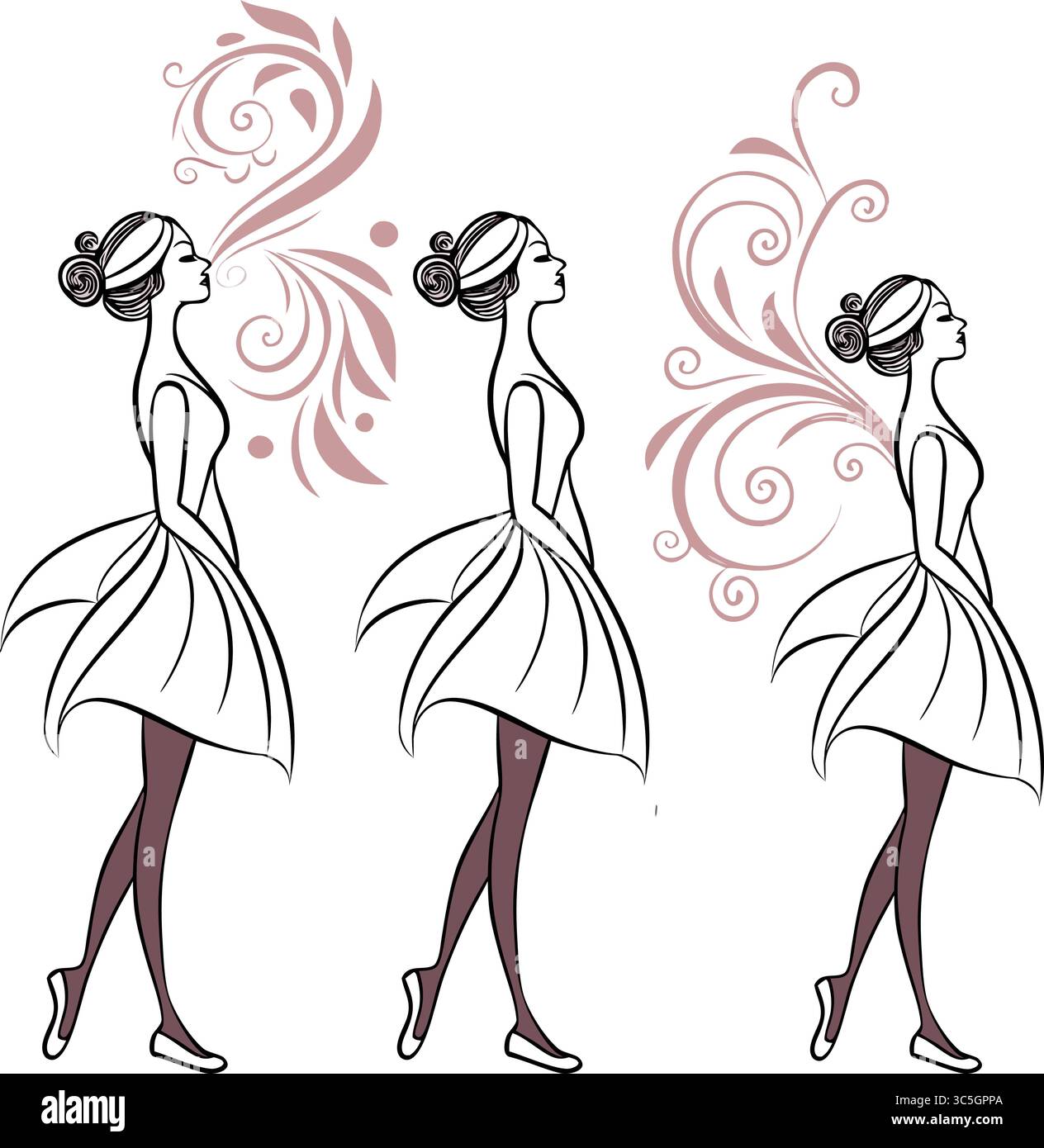 Donne alla moda stilizzate con elementi floreali: Silhouette vettoriali per un marchio elegante e un design editoriale Illustrazione Vettoriale