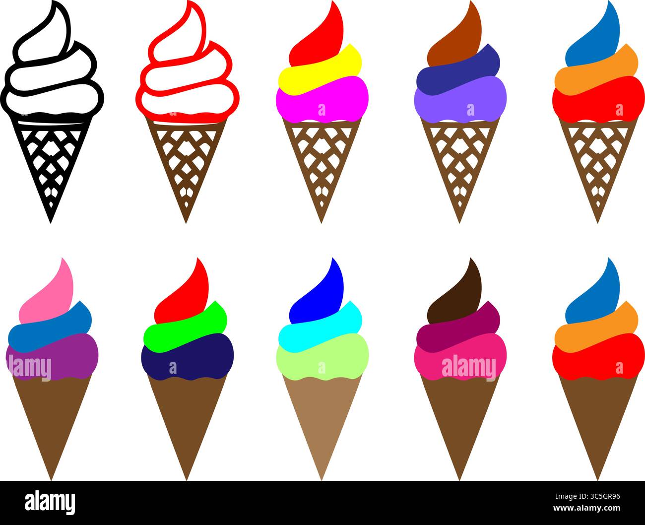 Icone colorate del cono del gelato - Variety Pack, dolcetti Illustrazione Vettoriale