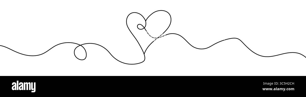Cuore artistico a linea singola nero. Disegno a cuore minimalista modificabile su sfondo bianco. Illustrazione vettoriale. Illustrazione Vettoriale