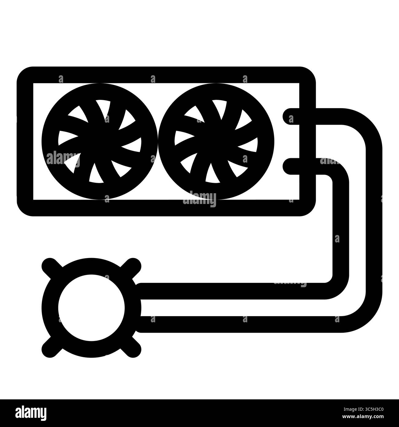 Icona di raffreddamento liquido CPU. Refrigeratore CPU aria. Dispositivo di raffreddamento CPU liquido all-in-one. Componente hardware del PC. Stile contorno. 48x48 px Illustrazione Vettoriale