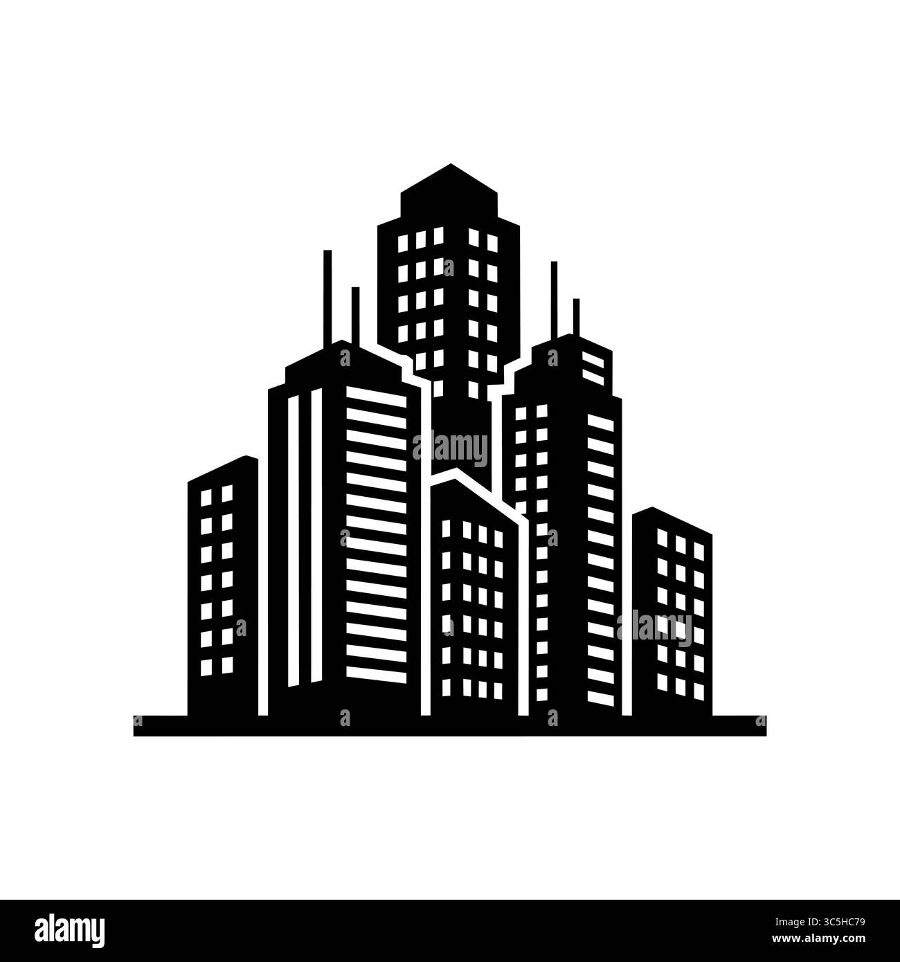 Moderno skyline cittadino con edifici alti. Illustrazione vettoriale. Illustrazione Vettoriale