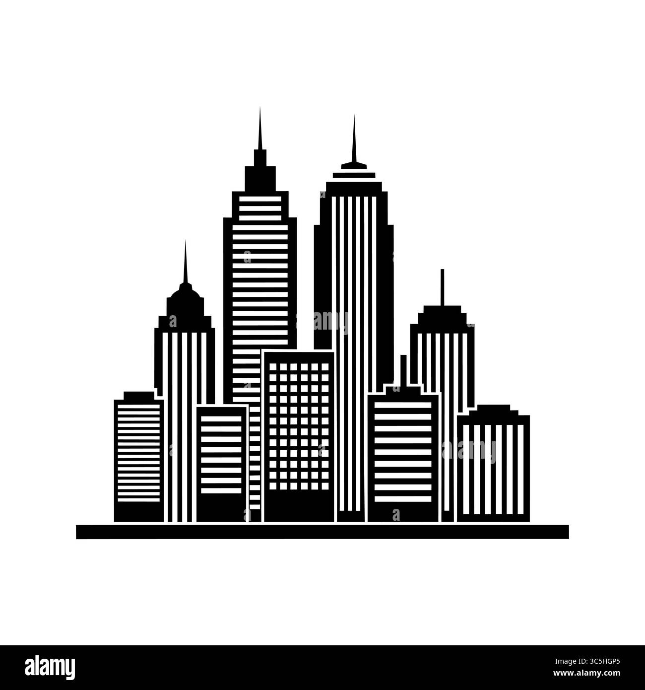 Moderno skyline cittadino con edifici alti. Illustrazione Vettoriale