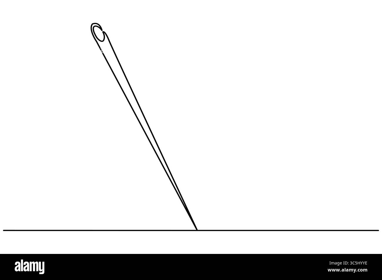 Ago con filettatura in stile di disegno continuo a una linea. Icona di cucito minimalista isolata su sfondo bianco Illustrazione Vettoriale