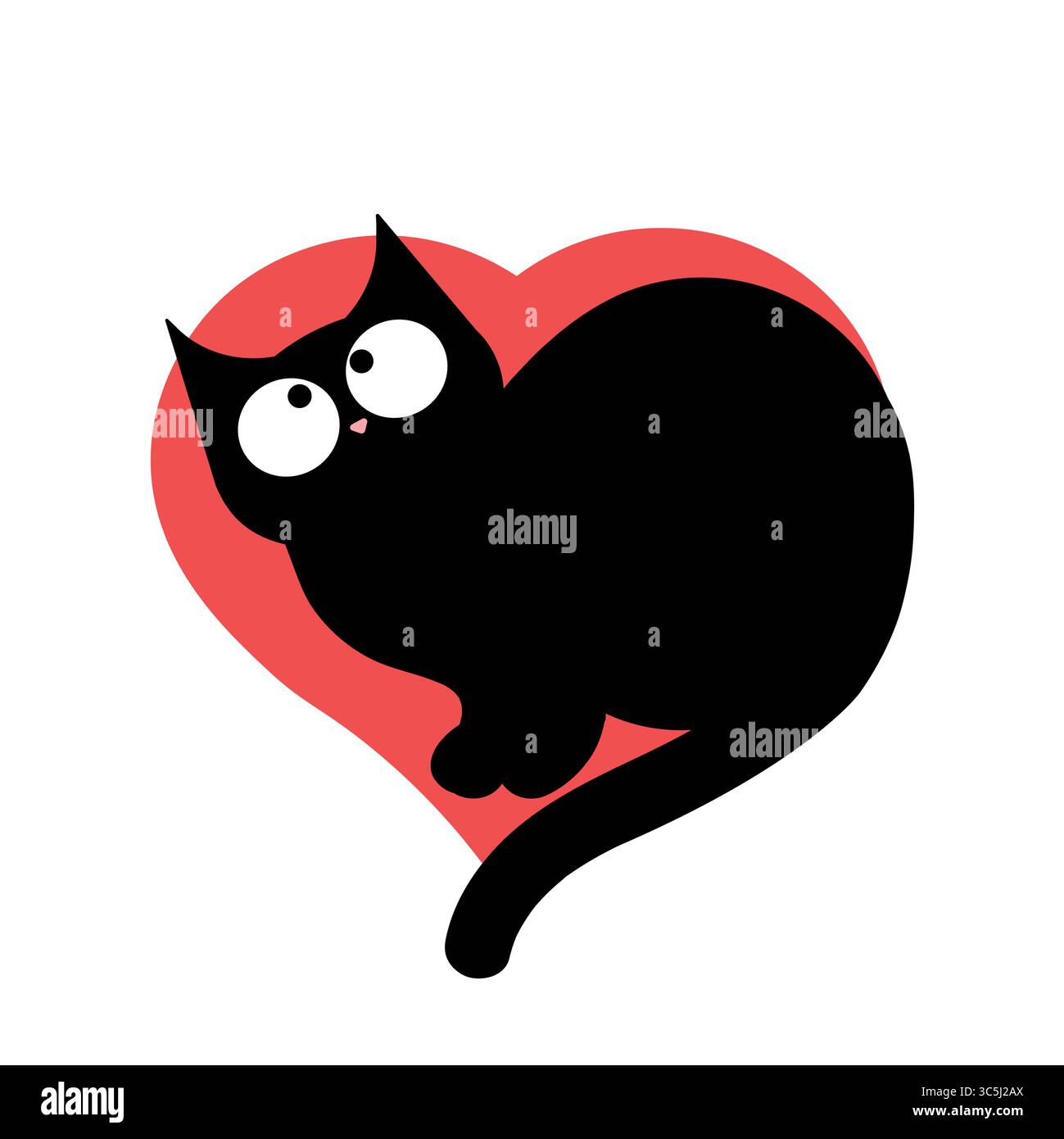 Divertente cartoni animati per gatto d'amore. Felino giocoso e bizzarro con occhi grandi e un'espressione carina. Perfetto per progetti divertenti e creativi. Illustrazione Vettoriale