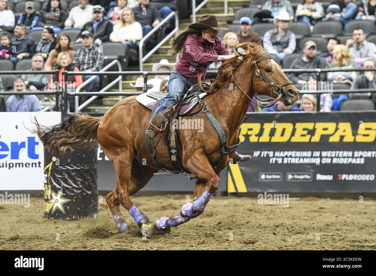 29 febbraio 2020, Kansas City, Missouri, Stati Uniti: BRITTANY POZZI TONOZZI partecipa all'evento Barrel Racing allo Sprint Center di Kansas City, Missouri. (Immagine di credito: © Amy Sanderson/ZUMA Wire) Foto Stock