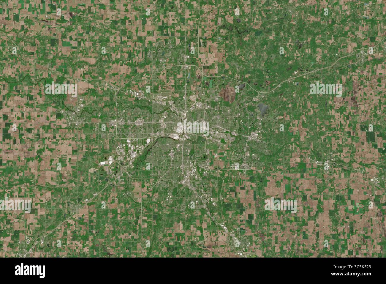 Immagine satellitare di Lansing, la capitale del Michigan, USA - contiene dati Copernicus Sentinel modificati (2025) Foto Stock