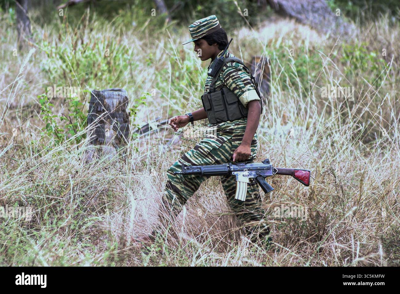 9 aprile 2005, Mullaitivu, Sri Lanka: The Liberation Tigers of Tamil Eelam è stata un'organizzazione militante Tamil con sede nel nord-est dello Sri Lanka. Il suo obiettivo era quello di garantire uno stato indipendente del Tamil Eelam nel nord e nell'est in risposta alle politiche statali dei successivi governi dello Sri Lanka nei confronti dei Tamil. Fondato il 5 maggio 1976 e sconfitto militarmente nel maggio 2009. Le donne hanno svolto un ruolo importante nelle forze armate delle Tigri e hanno le proprie brigate che lavorano in tandem con la fanteria regolare, l'artiglieria e le unità navali. La più famosa missione suicida delle Tigri fu contro Rajiv Gandhi, A. Foto Stock