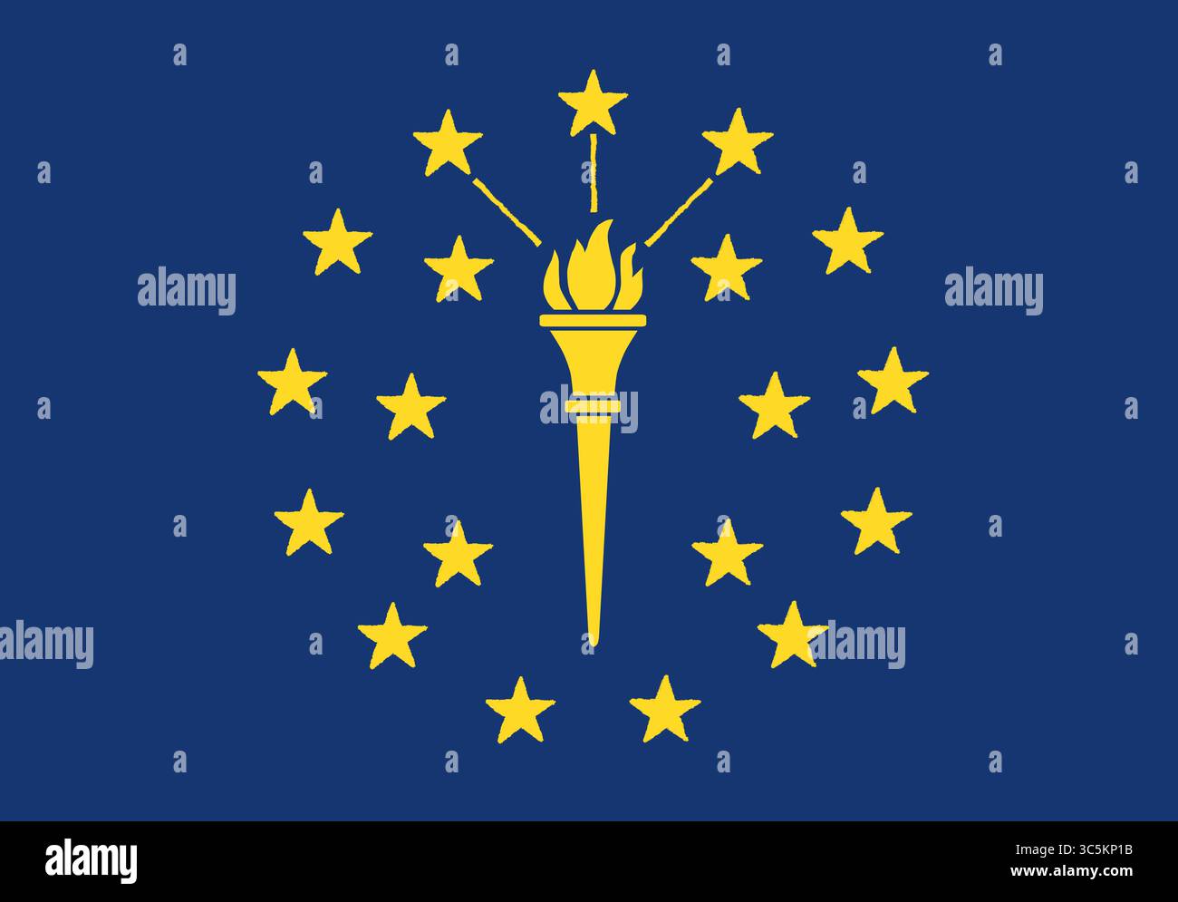 Flag of Indiana – silhouette moderna e piatta dello stato degli Stati Uniti, perfetta per infografiche, istruzione, siti Web, grafica digitale, o creativi professionisti Foto Stock