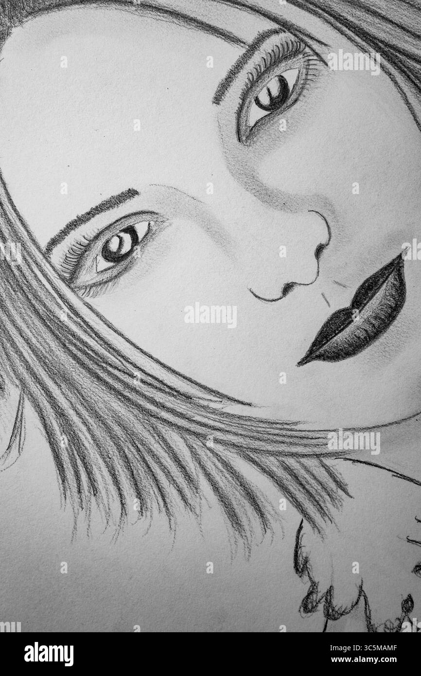 L'illustrazione disegnata a mano enfatizza l'estetica moderna dei manga con sfumature intricate e fascino accattivante. Foto Stock