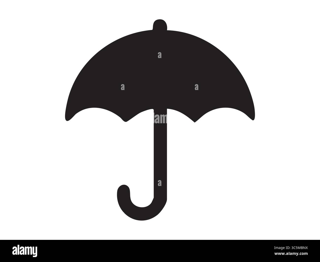 Silhouette nera dell'icona ombrello, isolata su sfondo bianco, illustrazione grafica. concetto di pioggia, protezione dalla pioggia, monsone, esterni, conf Illustrazione Vettoriale