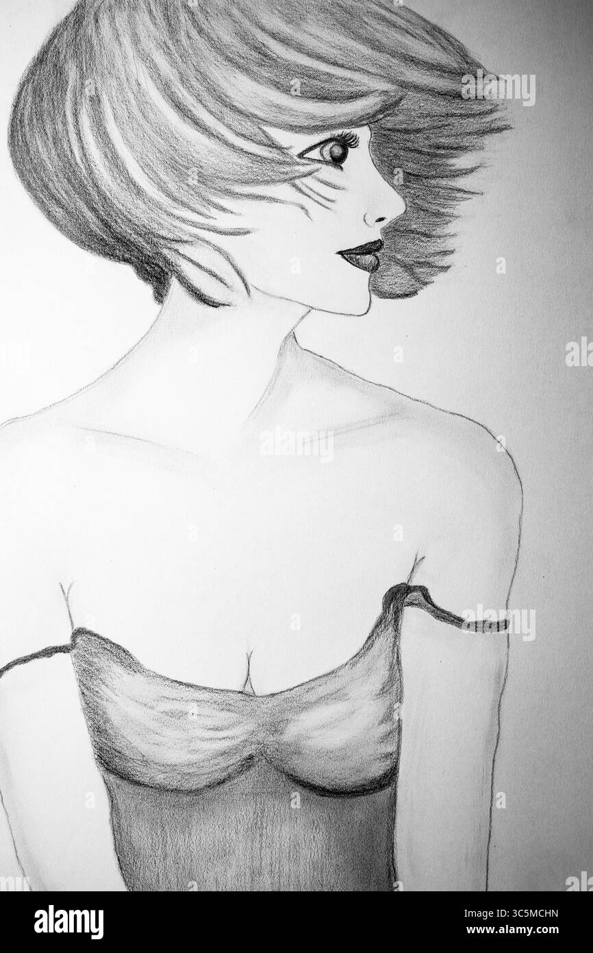 L'illustrazione disegnata a mano enfatizza l'estetica moderna dei manga con sfumature intricate e fascino accattivante. Foto Stock