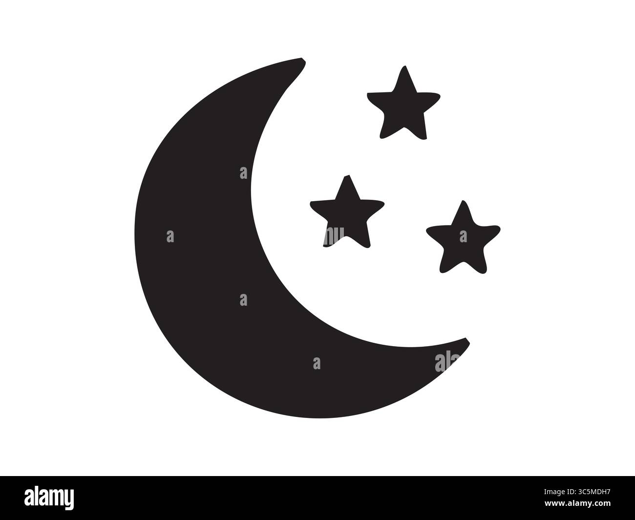 Silhouette nera di luna e stelle, isolata su sfondo bianco, illustrazione grafica. concetto di notte, icona celeste, sogno, spazio, astronomia, registro Illustrazione Vettoriale