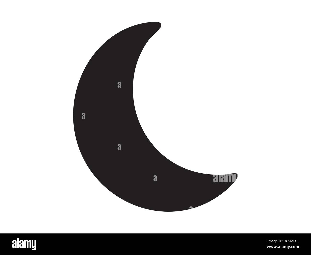 Silhouette nera della luna crescente isolata su sfondo bianco, illustrazione grafica. concetto di notte, cielo, lunare, oggetto celeste, cielo stellato, astr Illustrazione Vettoriale