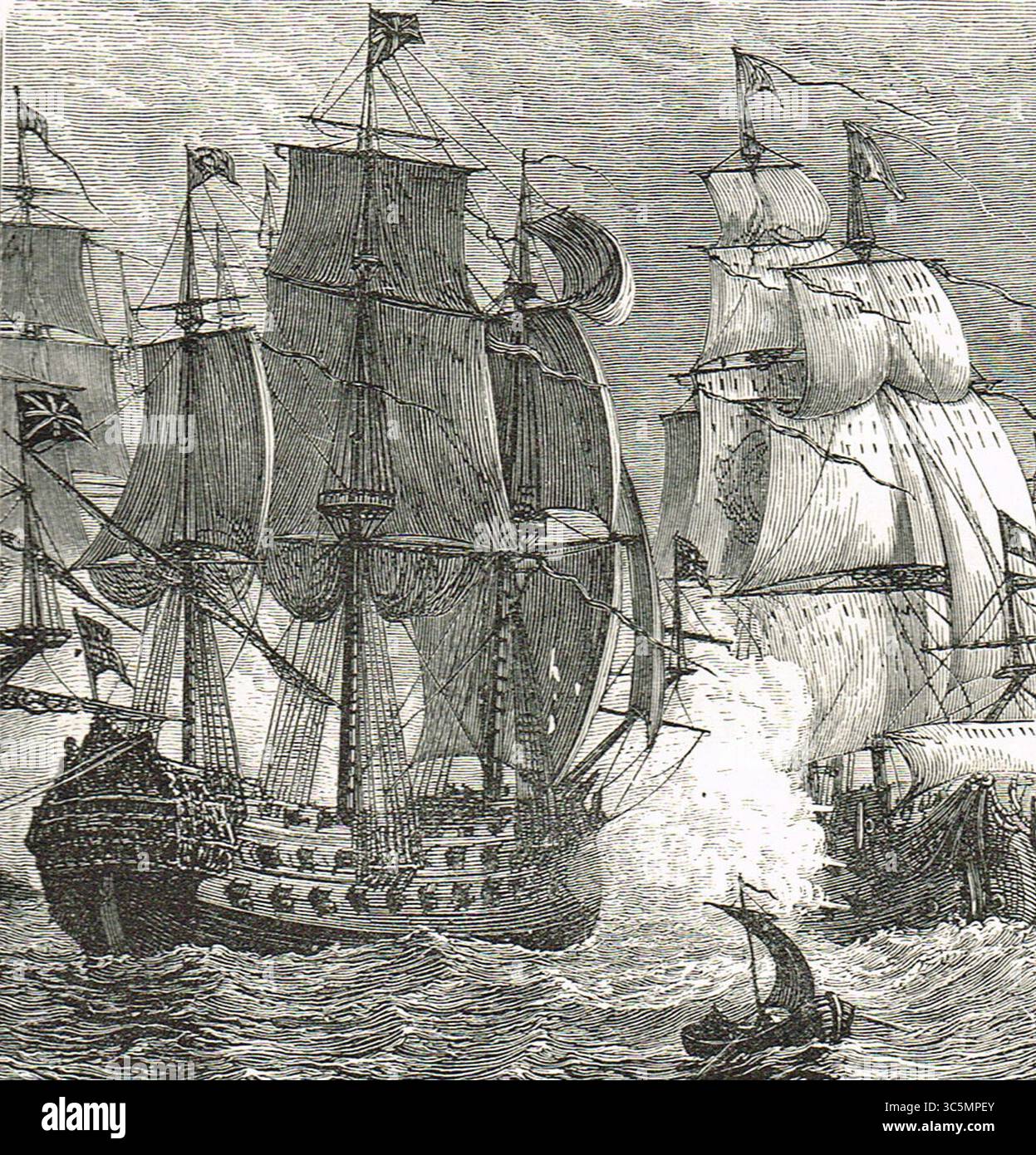 Schermaglia tra l'ammiraglio Robert Blake e la flotta olandese di Maarten Tromp il 29 maggio 1652, la battaglia di dover che precipitò la prima guerra anglo-olandese Foto Stock