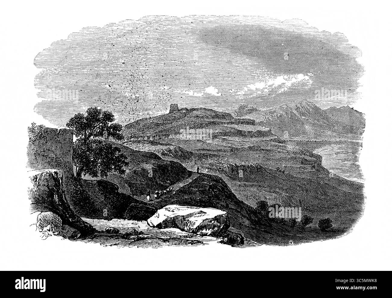 Illustrazione delle rovine della città biblica Shiloh dell'Antica Ottocento la Sacra Bibbia contenente l'Antico e il nuovo Testamento con Explanatory Foto Stock