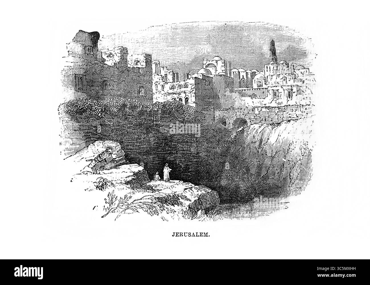 Illustrazione di Gerusalemme Israele dall'Antico XIX secolo la Sacra Bibbia contenente l'Antico e il nuovo Testamento con note esplicative, riferimenti e Foto Stock