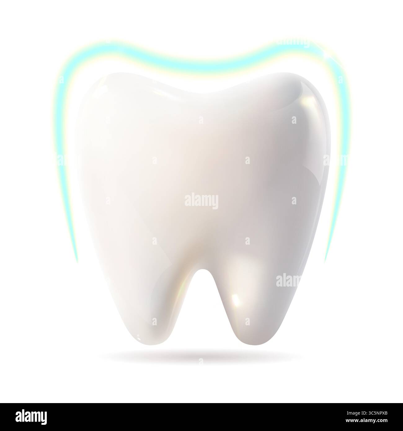 Un dente bianco che colpisce visivamente, con un contorno blu vibrante che lo circonda, il tutto su uno sfondo bianco pulito e nitido Illustrazione Vettoriale