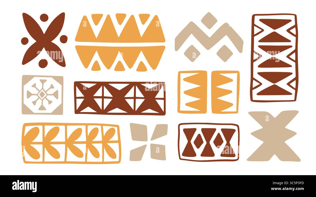 Simboli di icone tribali hawaiane, set di forme geometriche Illustrazione Vettoriale