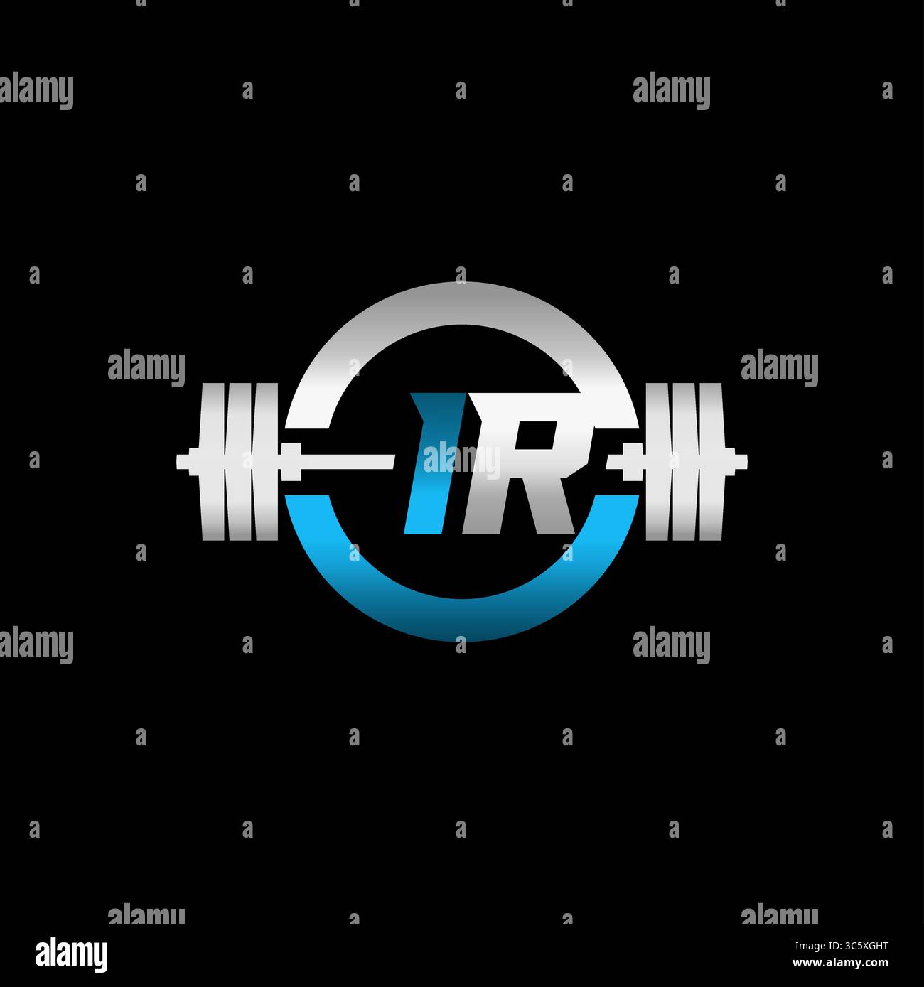 Lettera iniziale IR con logo fitness Gym con grafica vettoriale Dumbbell e Circle Illustrazione Vettoriale