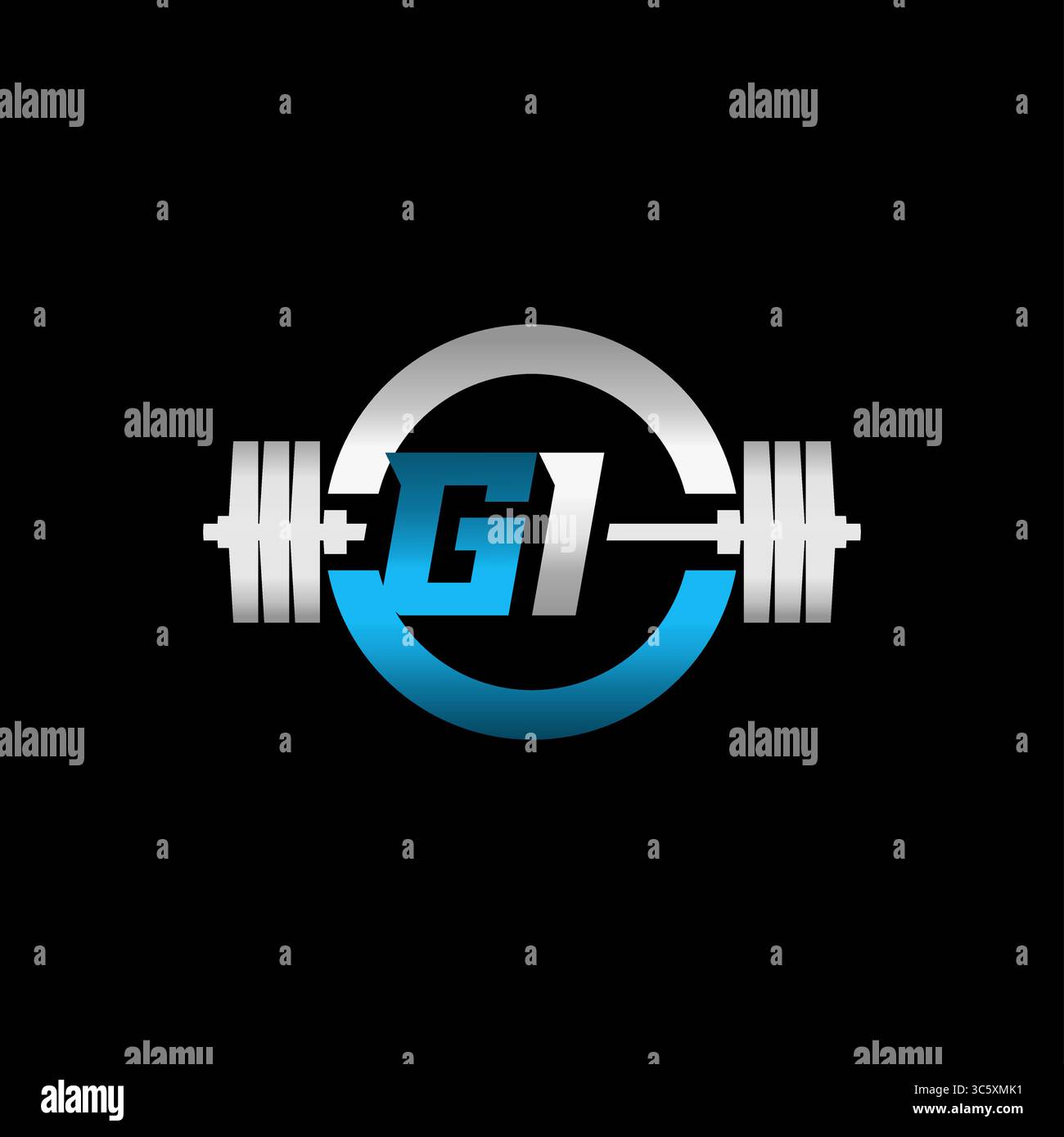 Logo fitness Gym iniziale lettera gi con grafica vettoriale Dumbbell e Circle Illustrazione Vettoriale