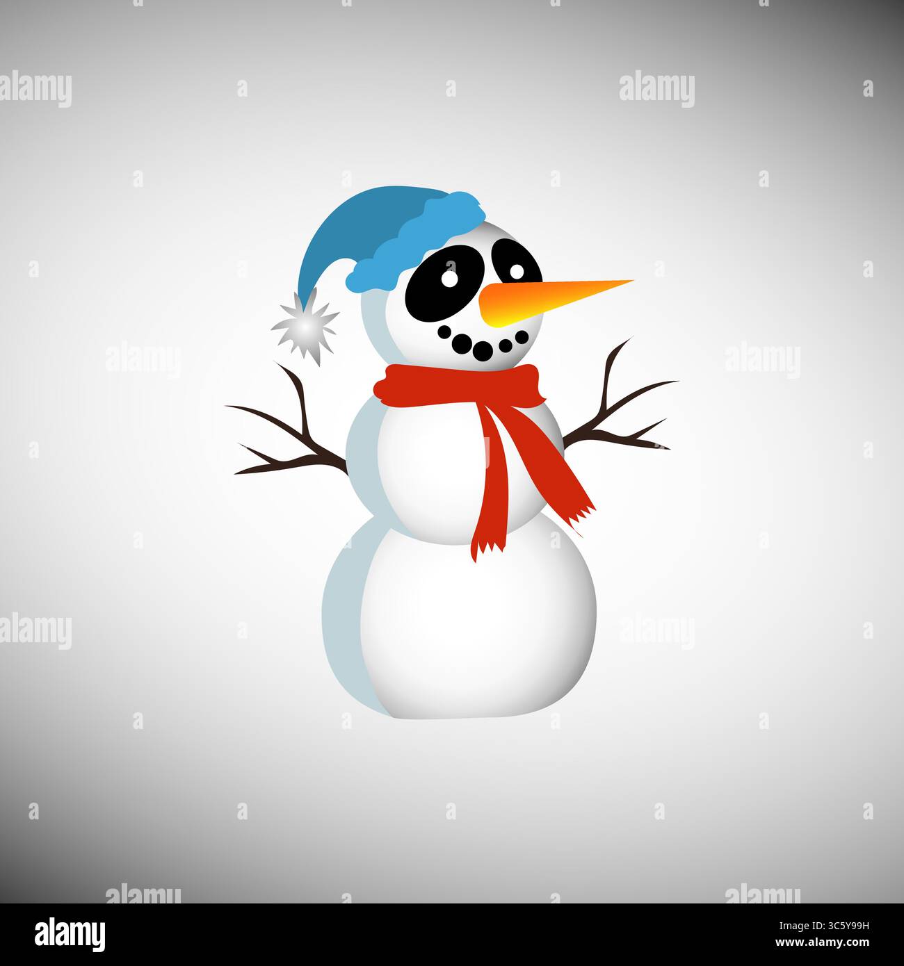 Un pupazzo di neve arrabbiato. Naso di carota arancione. Occhielli neri. Il personaggio invernale Vector. Illustrazione Vettoriale