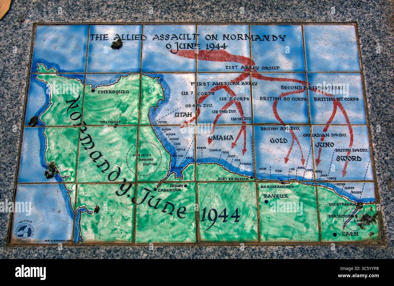 mappa del Memoriale dei Veterani di Normandia per la campagna di Normandia, dal 6 giugno al 20 agosto 1944 Foto Stock