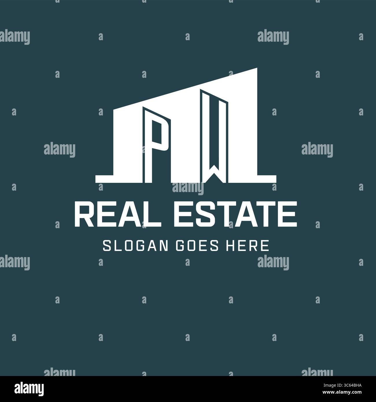 Logo PW iniziale per il settore immobiliare con semplice icona di costruzione design idee grafica vettoriale Illustrazione Vettoriale