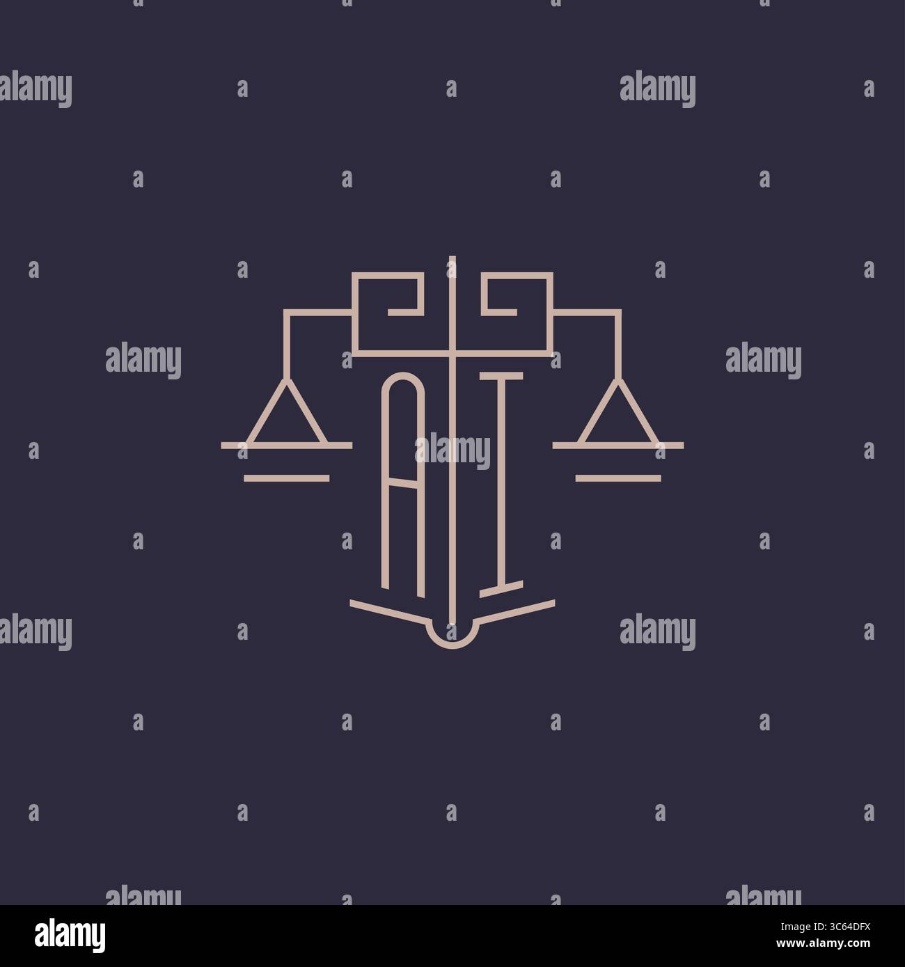 Lettera iniziale logo ai con scala di giustizia, design geometrico di lusso, grafica vettoriale Illustrazione Vettoriale
