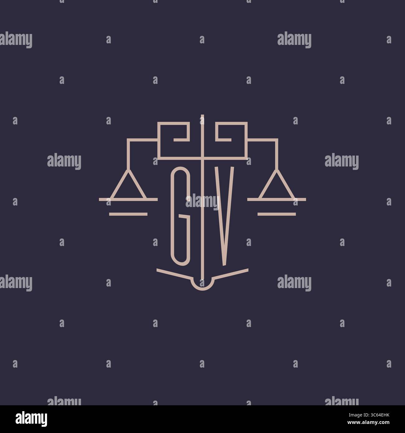 Lettera iniziale logo GV con scala di giustizia, design geometrico di lusso, grafica vettoriale Illustrazione Vettoriale