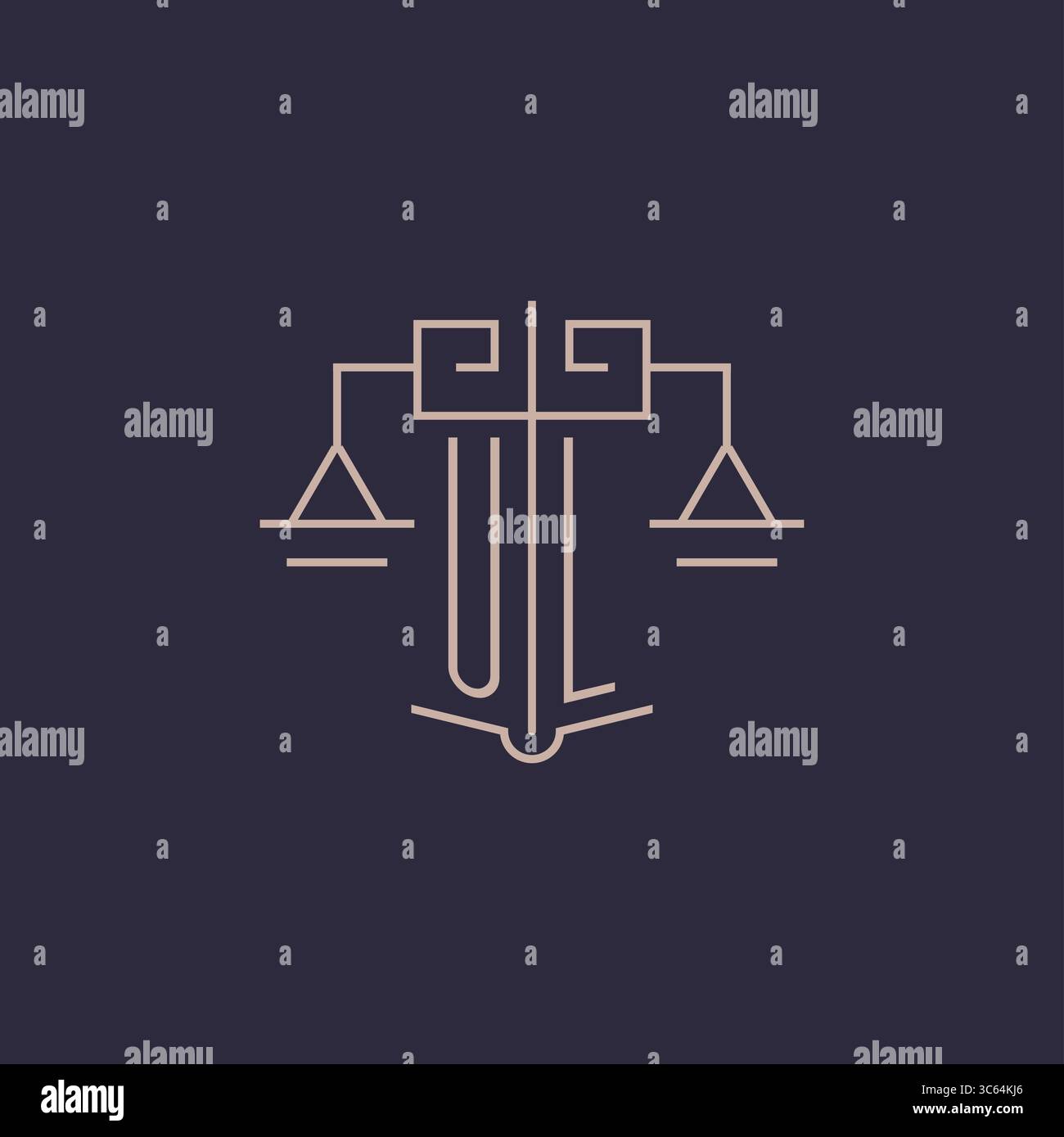 Lettera iniziale logo UL con scala di giustizia, design geometrico di lusso, grafica vettoriale Illustrazione Vettoriale