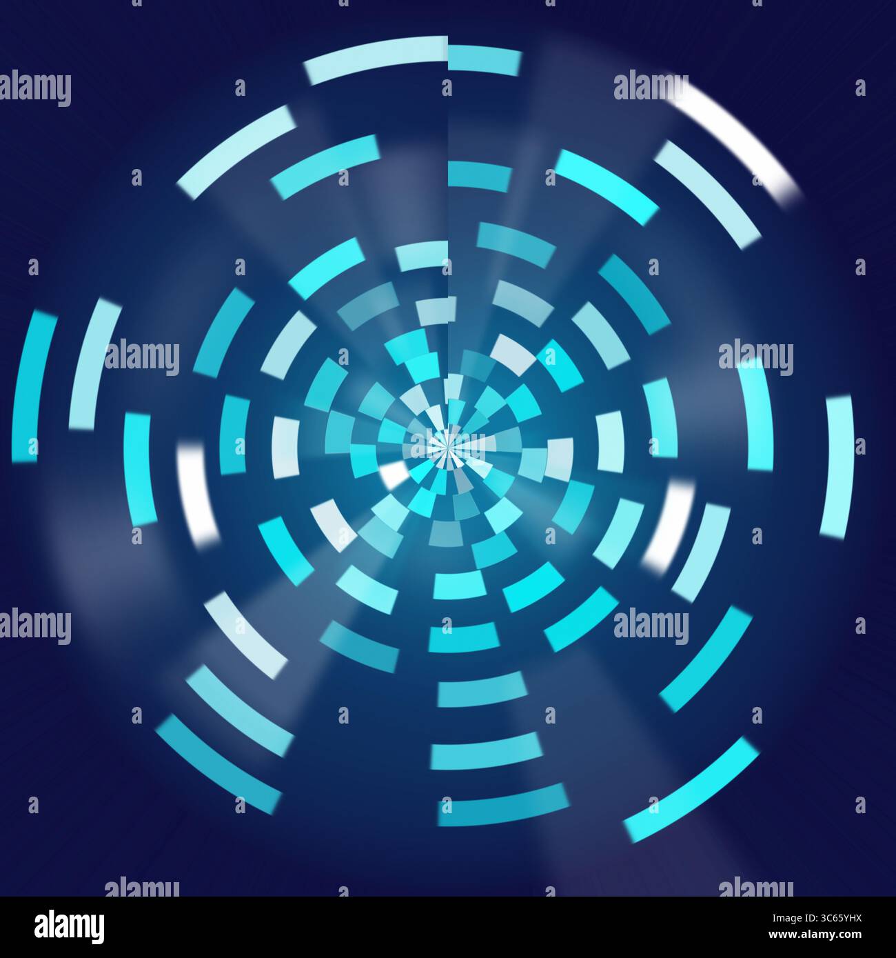 Pattern radiale astratto con toni blu dinamici ed effetti di movimento Foto Stock