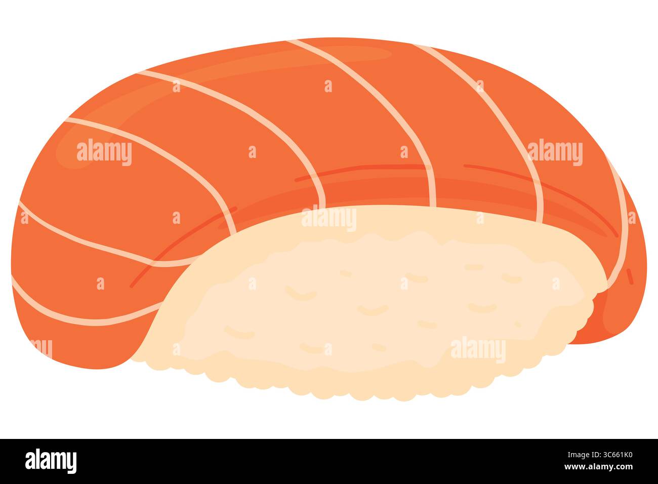 Sushi di salmone a base di cartoni animati. Cucina giapponese, icona del cibo tradizionale isolata su sfondo bianco Illustrazione Vettoriale