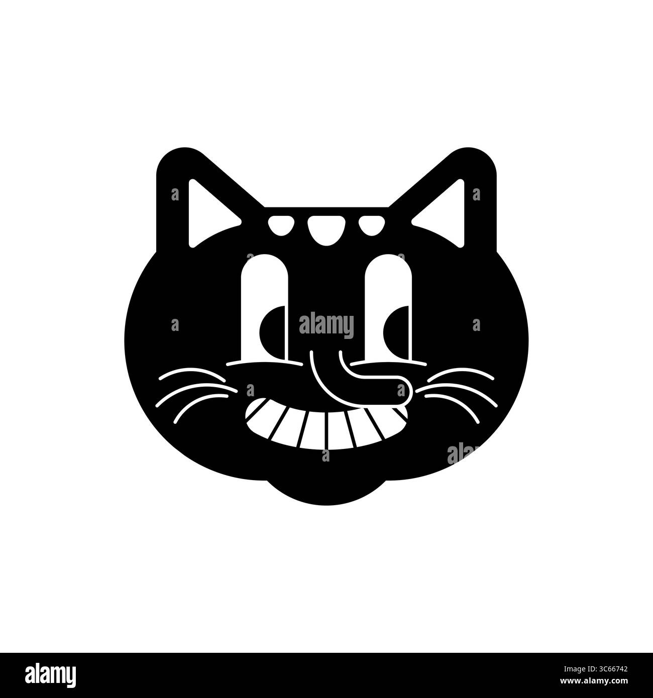 Simpatico volto di gatto cartoni animati con un'espressione sorridente. Ideale per Halloween, prodotti per animali domestici o illustrazioni per bambini. Illustrazione Vettoriale