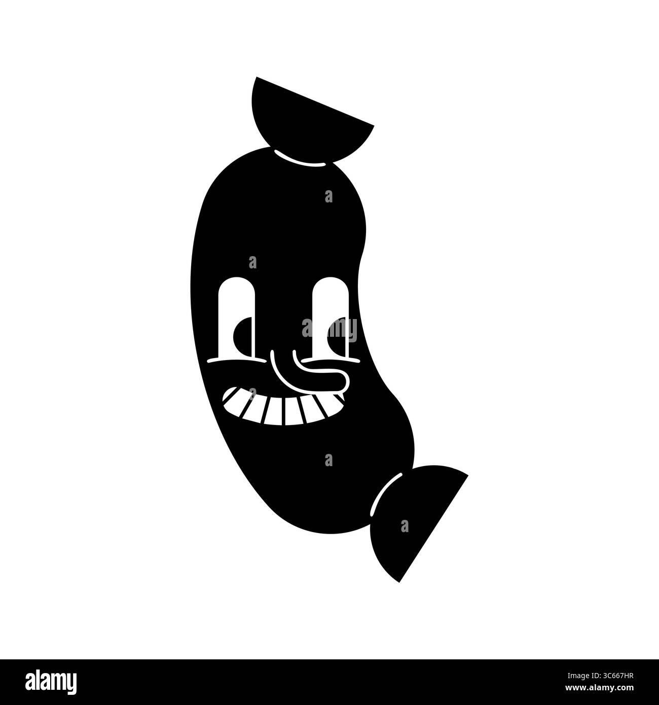 Smerigliatura a forma di salsiccia in stile monocromatico. Ideale come mascotte per alimenti, logo eccentrico o design di adesivi per progetti di branding e umorismo. Illustrazione Vettoriale