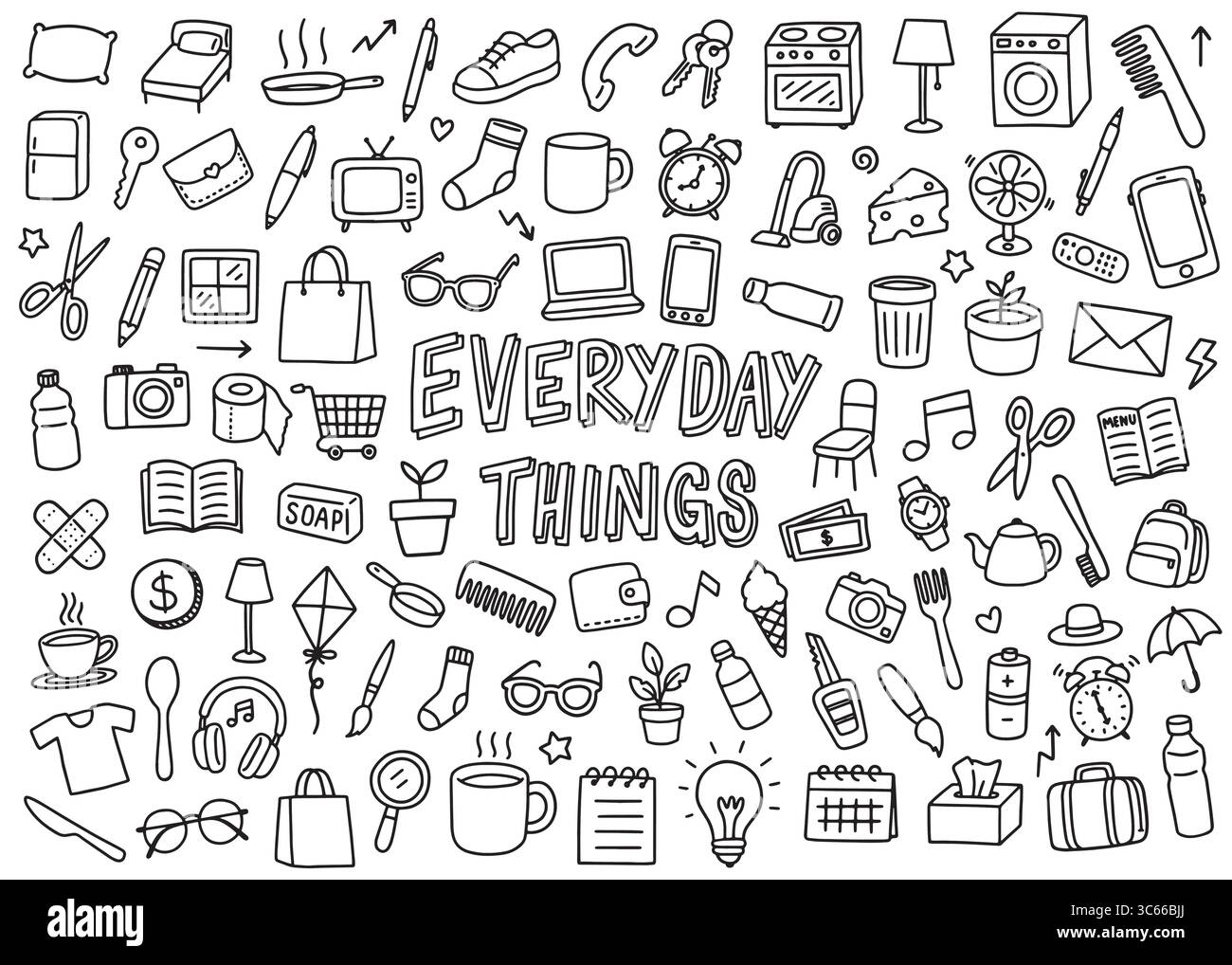 Set di raccolte di icone Everyday Things. Grafica vettoriale serie di icone per illustrazioni semplici per Web, design di t-shirt e altri usi per la progettazione grafica Illustrazione Vettoriale