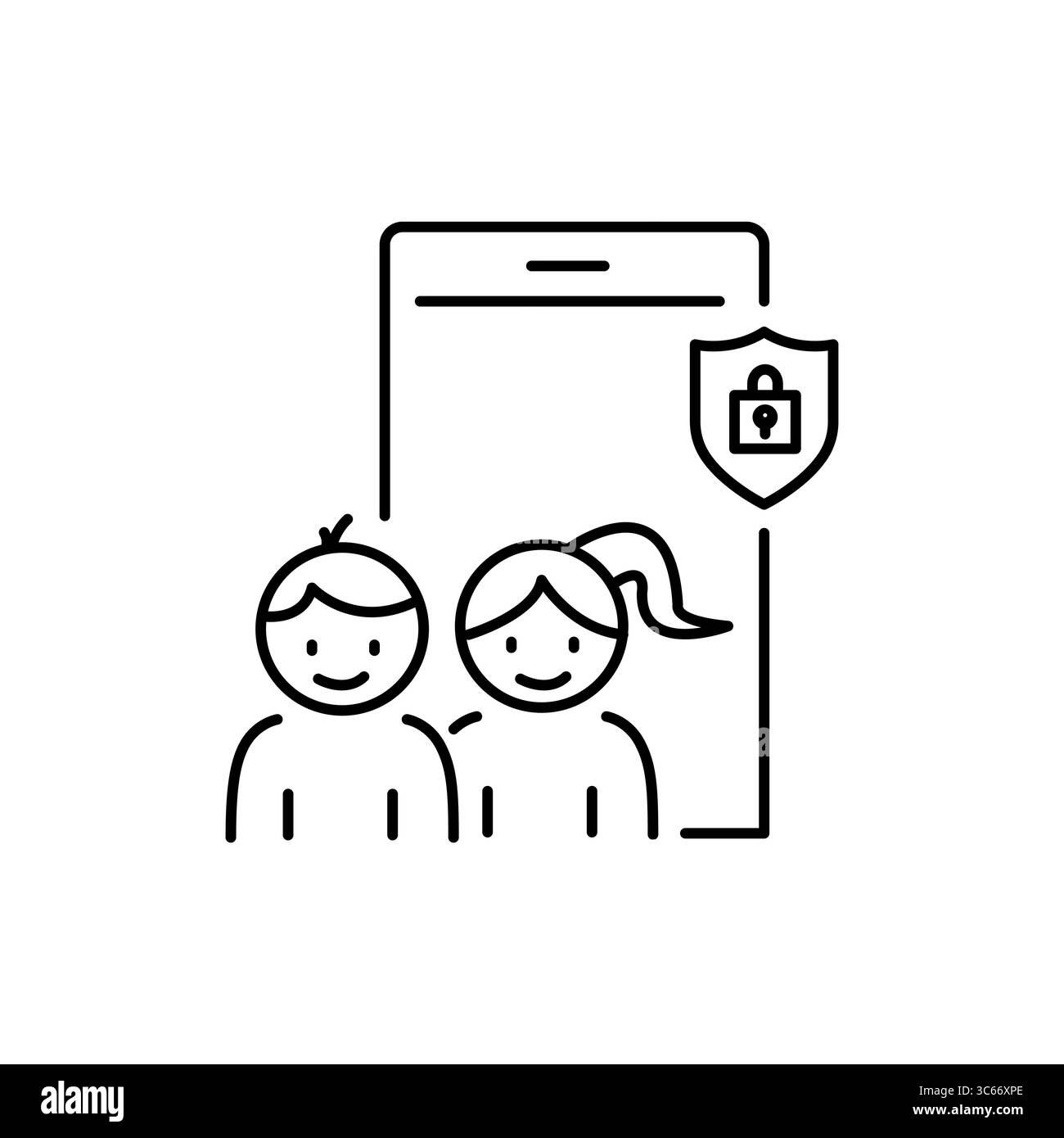 Icona controllo figlio, , sicurezza bambini, sicurezza famiglia, simbolo linea sottile - illustrazione vettoriale traccia modificabile Illustrazione Vettoriale