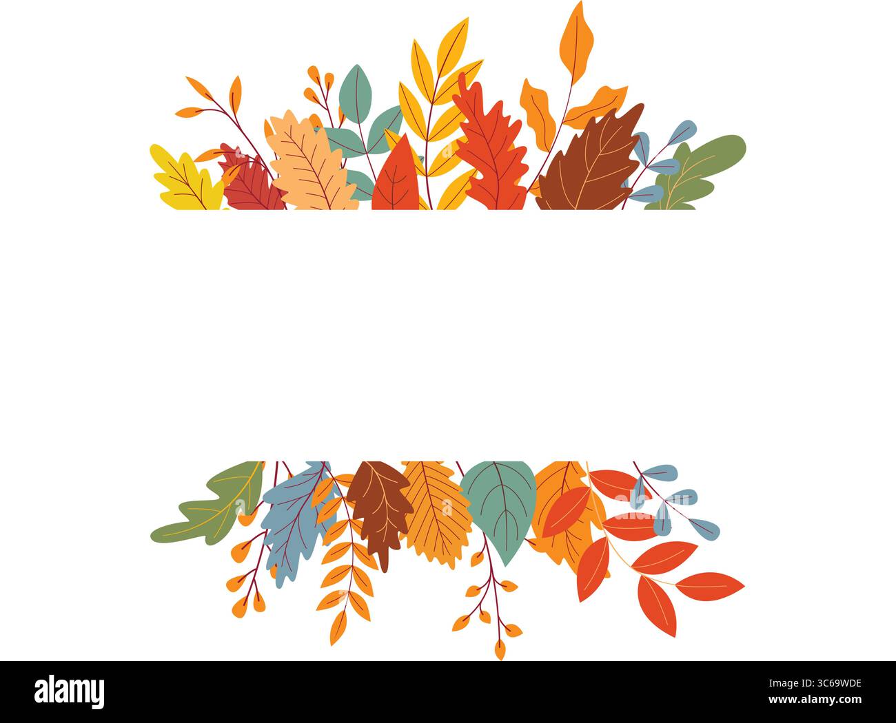 Bordo autunnale del fogliame con spazio per il testo. Modello con fogliame morbido. Decorazioni autunnali, grafica vettoriale Illustrazione Vettoriale