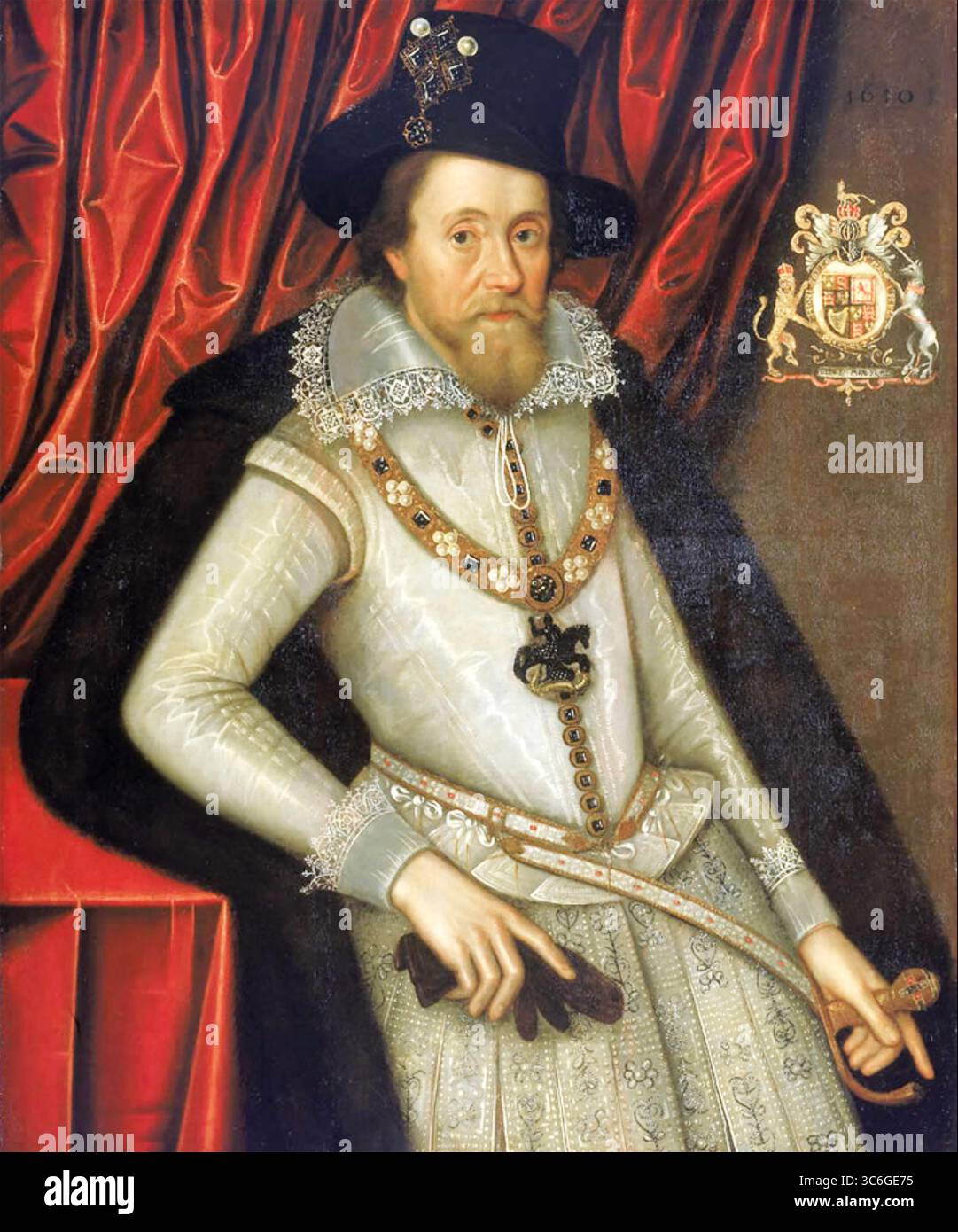 GIACOMO i D'INGHILTERRA e vi di Scozia (1566-1625) nel 1610 dallo studio di John de Critz Foto Stock
