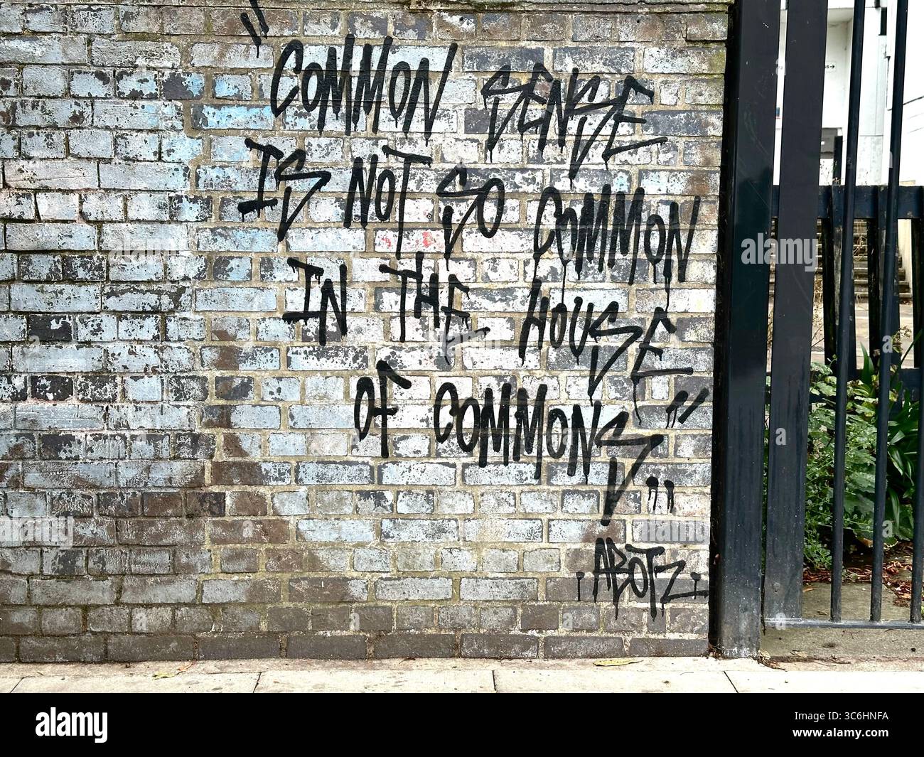Graffiti di ABOTZ che affermano: Il buon senso non è così comune nella camera dei comuni Foto Stock