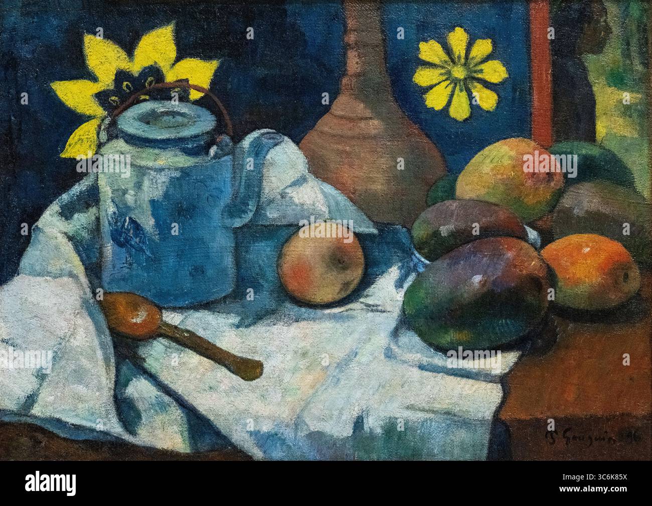 Dipinto chiamato natura morta con teiera e frutta di Paul Gauguin al museo d'arte New York MET Foto Stock