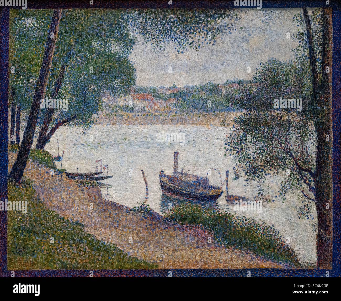 Dipinto chiamato Gray Weather, grande Jatte di Georges Seurat al museo d'arte New York MET Foto Stock