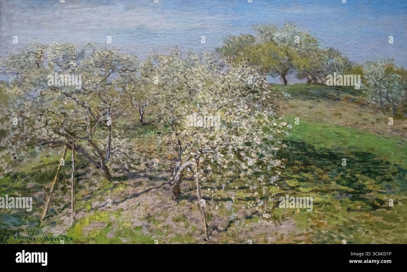 Dipinto chiamato Spring, Fruit Trees in Bloom di Claude Monet al museo d'arte New York MET Foto Stock