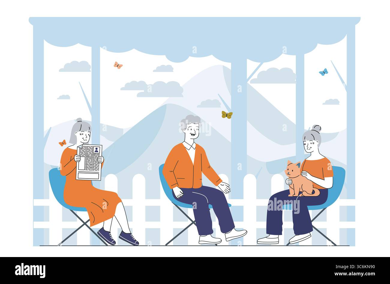 Persone che si rilassano su una veranda insieme. Illustrazione vettoriale Illustrazione Vettoriale