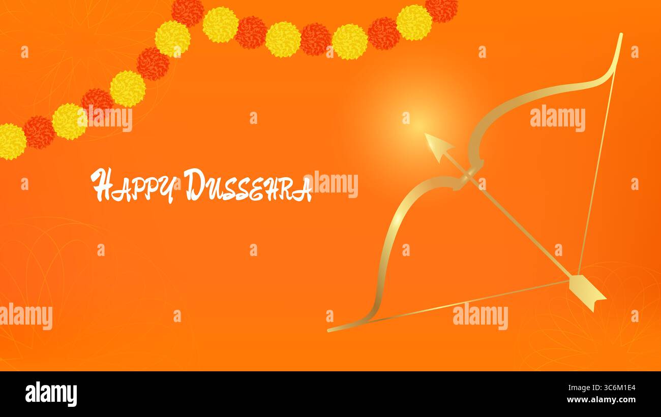 Indian Happy Holiday of Dushehra Dussehra poster con arco e frecce. Modello di cartolina per il web design dei social media. Illustrazione vettoriale. Illustrazione Vettoriale