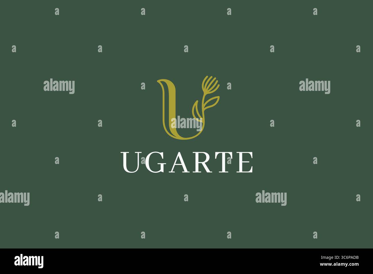 Logo Letter U decorativo foglia floreale concetto di identità del marchio Moda di lusso e attività botanica Illustrazione Vettoriale