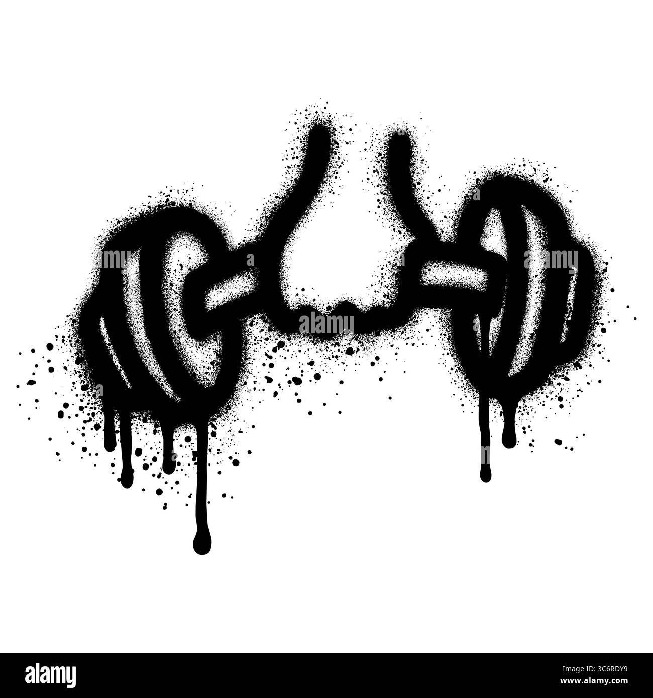 Icona Graffiti Dumbbell verniciata a spruzzo spruzzata isolata con sfondo bianco. Illustrazione Vettoriale