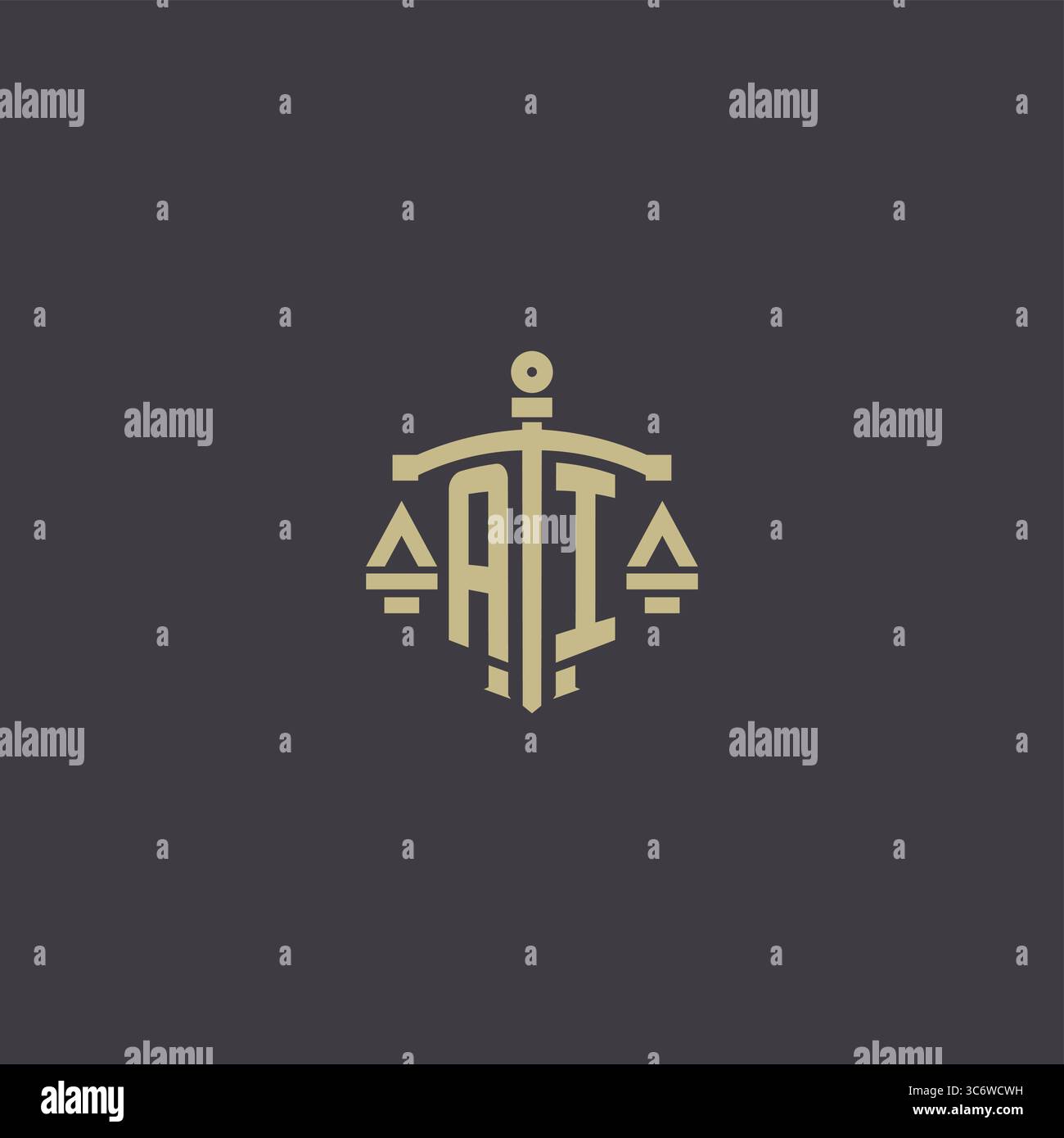 Logo ai iniziale per studio legale e avvocato con scala creativa e grafica vettoriale grafica vettoriale con icona a forma di spada Illustrazione Vettoriale